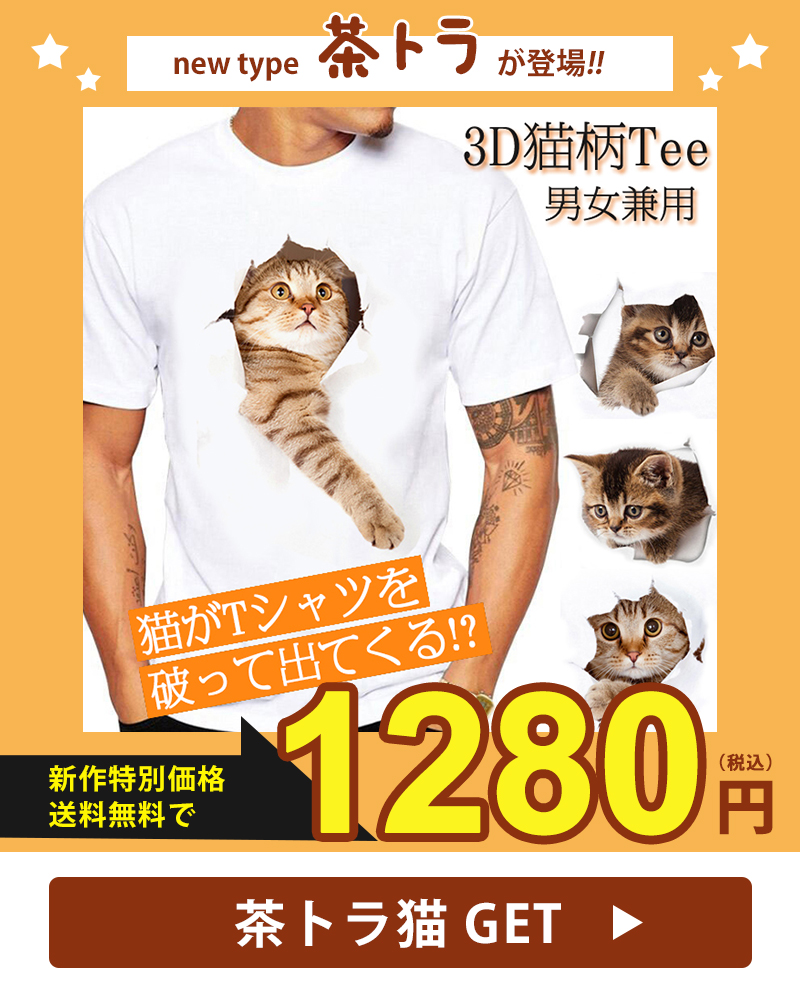 Tシャツ レディース イラスト 可愛い 3D 猫 半袖 男女兼用 薄手