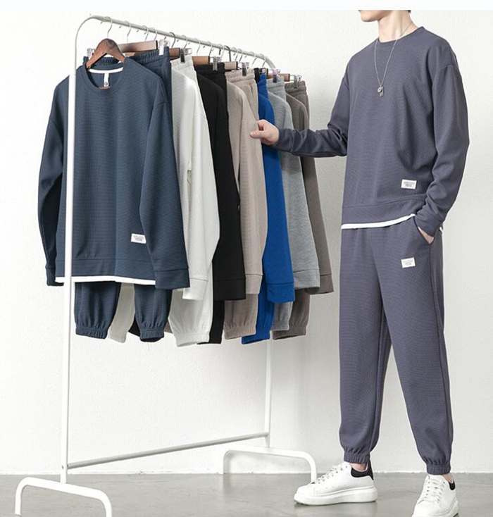ワッフル 上下セット メンズ セットアップ 長袖 トレーナー ロング