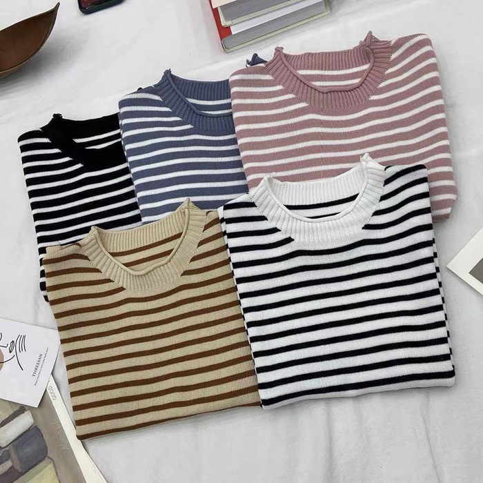 サマーニット レディース ボーダー クルーネック ニットTシャツ
