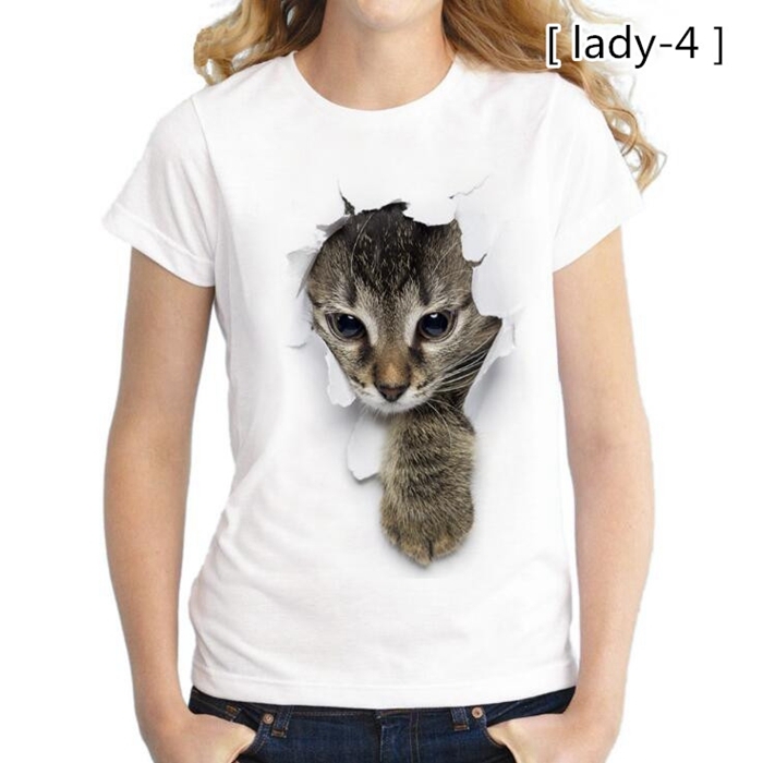 Tシャツ イラスト メンズ 3D 猫 可愛い 半袖 男女兼用 薄手 ねこ 白 レディース 面白 おもしろ トリックアート｜mizusyou｜11