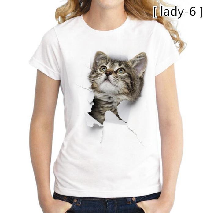 Tシャツ イラスト メンズ 3D 猫 可愛い 半袖 男女兼用 薄手 ねこ 白 レディース 面白 おもしろ トリックアート｜mizusyou｜13