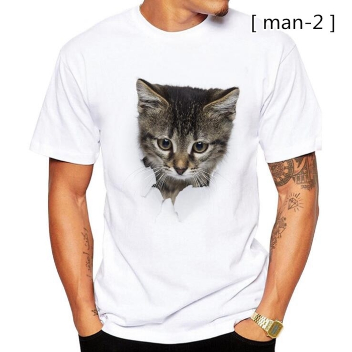 Tシャツ イラスト メンズ 3D 猫 可愛い 半袖 男女兼用 薄手 ねこ 白 レディース 面白 おもしろ トリックアート｜mizusyou｜03