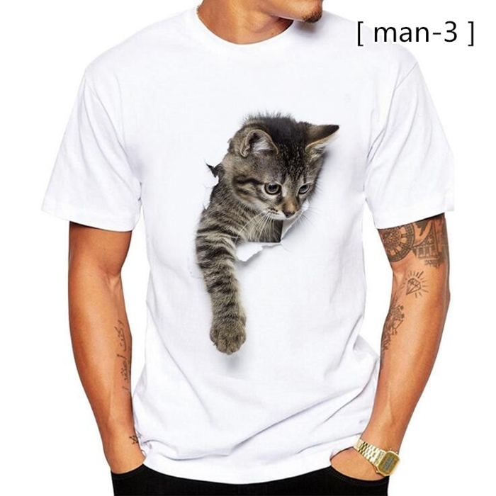 Tシャツ イラスト メンズ 3D 猫 可愛い 半袖 男女兼用 薄手 ねこ 白 レディース 面白 おもしろ トリックアート｜mizusyou｜04