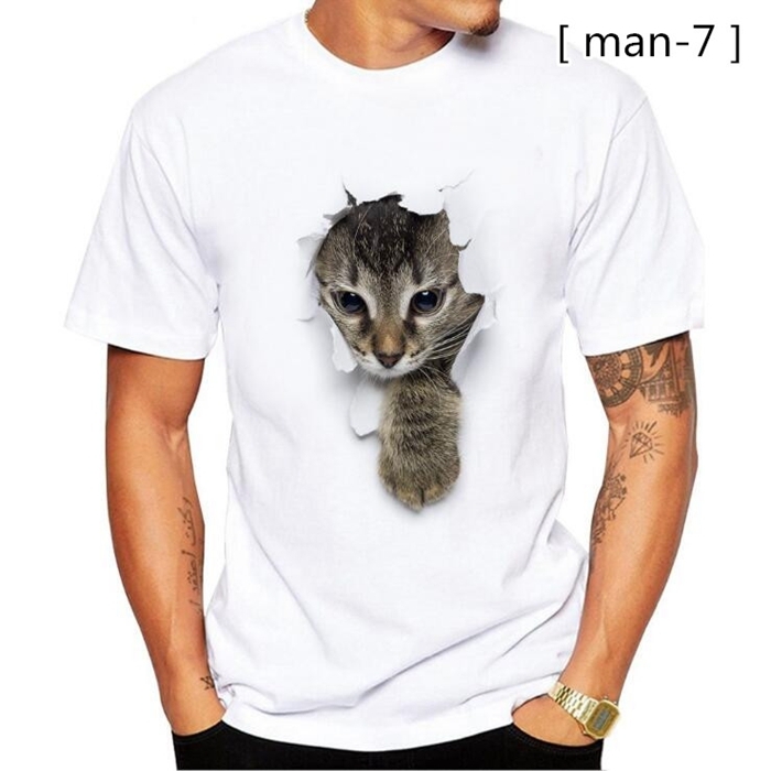 Tシャツ イラスト メンズ 3D 猫 可愛い 半袖 男女兼用 薄手 ねこ 白 レディース 面白 おもしろ トリックアート｜mizusyou｜07