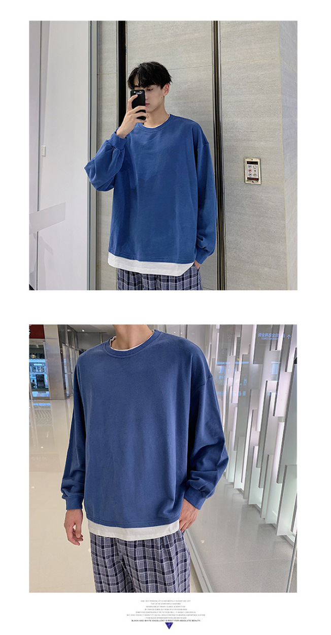 重ね着風 Tシャツ 長袖 レイヤード メンズ 無地 肩落ち ルーズ