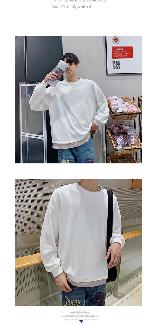 メンズ 重ね着風ニット 肩落ち シンプル クルーネック Q00223 重ね着風 Tシャツ 長袖 レイヤード メンズ 無地 肩落ち ルーズ