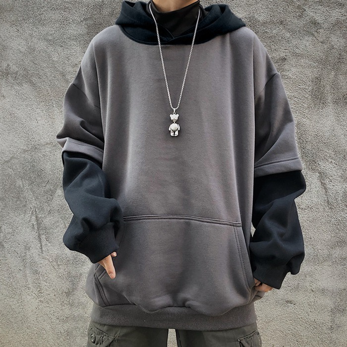 パーカー 重ね着風 メンズ スウェット レイヤード風 プルパーカー ビッグシルエット プルオーバー ゆったり 長袖 無地 Zhenghao05 ミズショウ 通販 Yahoo ショッピング