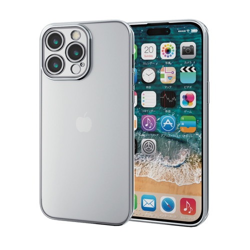 エレコム elecom iPhone 15 Pro Max 用 ケース ソフト カバー カメラレンズ保護設計 ストラップホール付 メタリック加工 背面クリア 極限設計 プラチナシルバー
