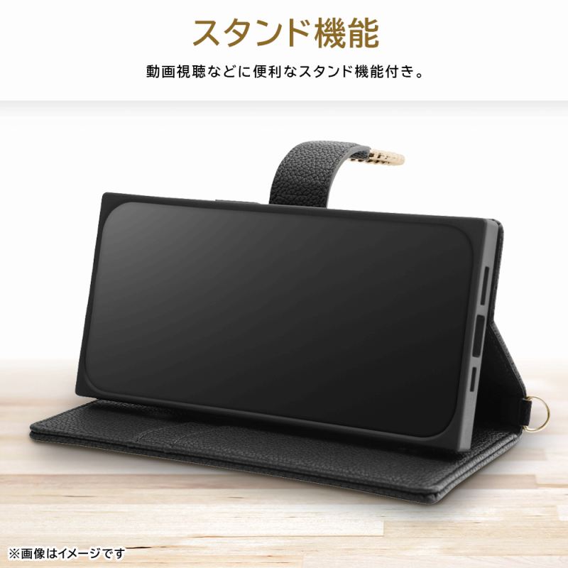 iPhone 15 Plus 耐衝撃 手帳型レザーケース KAKU Ring/ブラック｜mj-v｜06