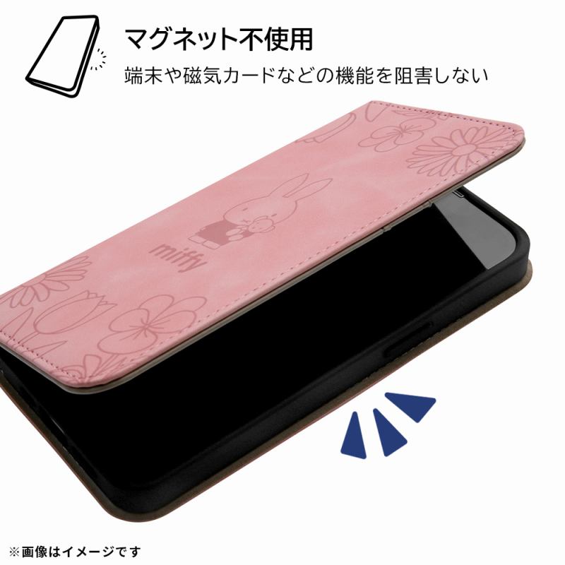 iPhone 14 / 13 / 『ミッフィー』/耐衝撃 手帳型レザーケース Raffine / ミッフィー_ピンクフラワー｜mj-v｜04