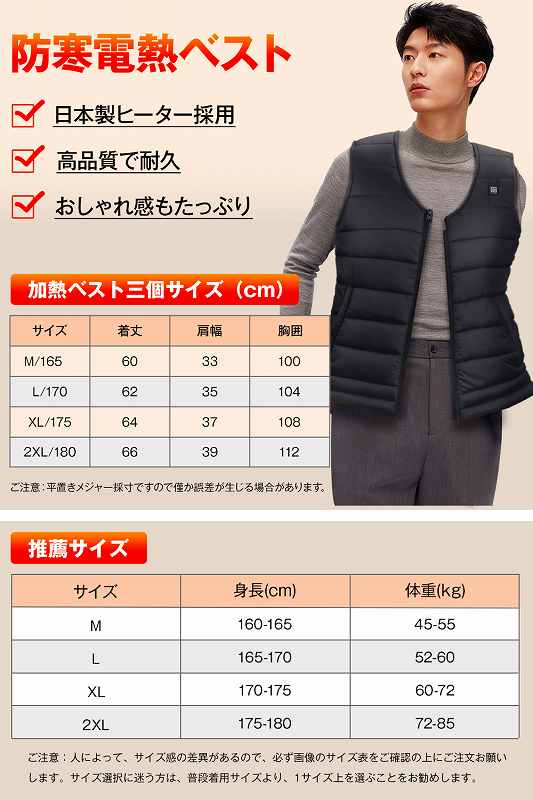 送料無料】Bargoch 電熱ベスト 電気ベスト ヒーターベスト [MJV01-M-BK