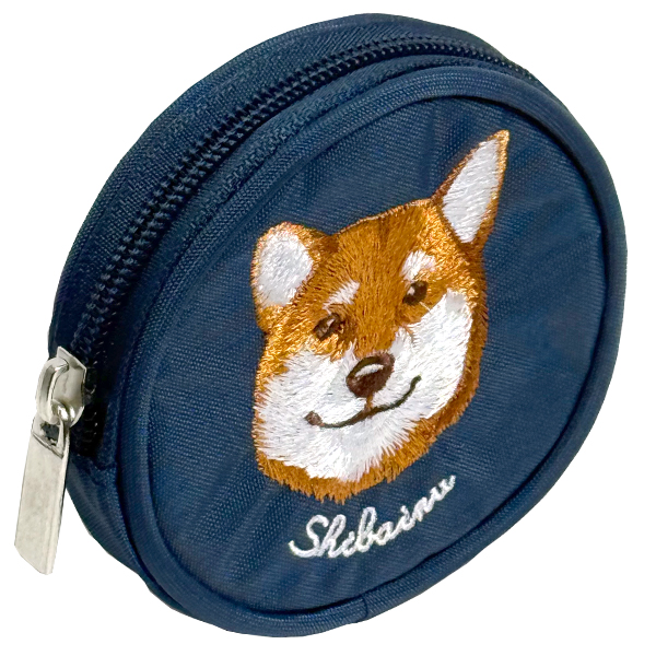 アニマル刺繍 丸ポーチ シバイヌ 柴犬 小物入れ 小銭入れ コインケース