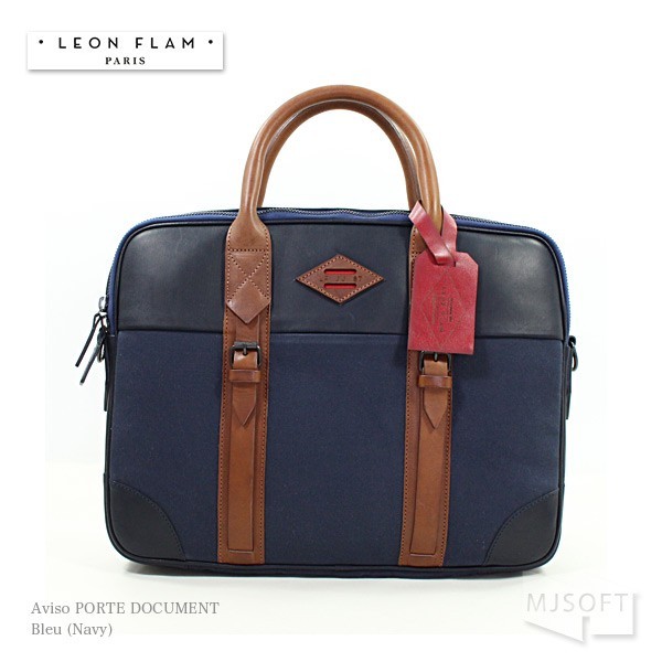 レオンフラム LEON FLAM PORTE DOCUMENT Briefcase Aviso フランス製 2WAYショルダー 本革 キャンバス  ビジネス A4対応 ギフト 送料無料（沖縄は+900円）