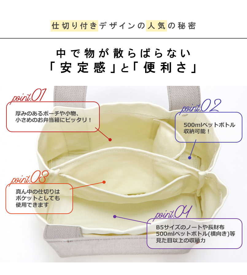 三層式 キャンバスミニトートバッグ
