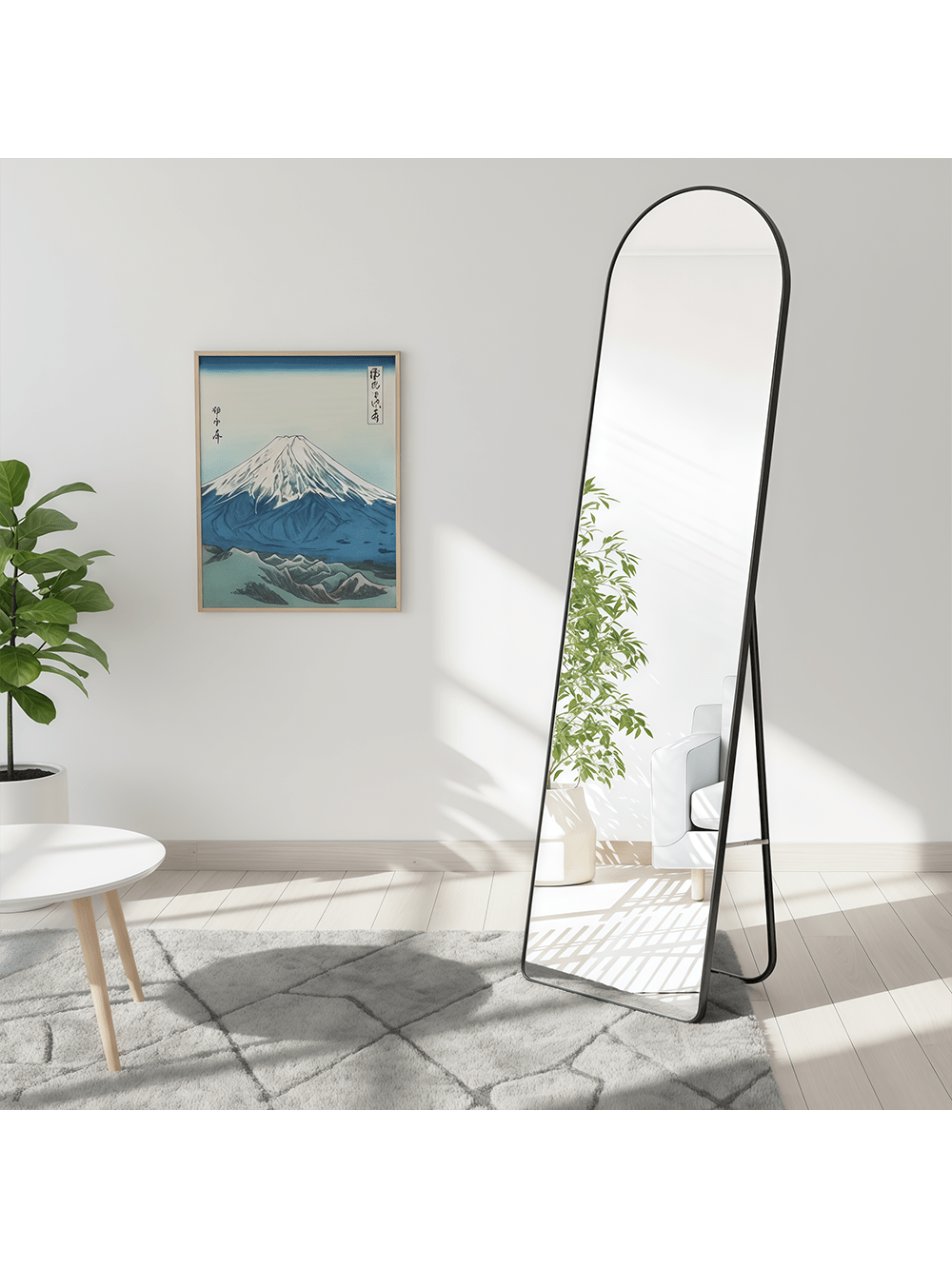 146×36.5cm アーチ型 3way 姿見鏡 飛散防止 折り畳み 地震対策 : Amity