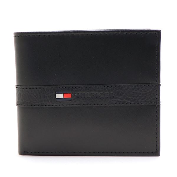 トミーヒルフィガー 折り財布 31TL130088-001 ブラック レザー TOMMY HILFIGER トミーヒルフィガー 財布 二つ折り 折り財布