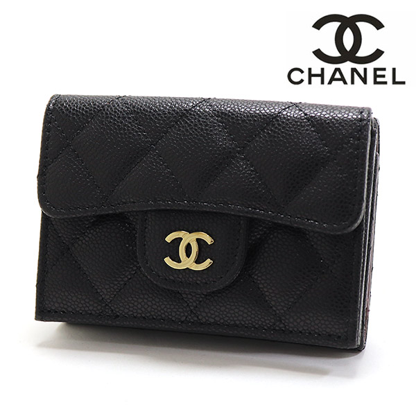 即決の場合値下げ可⭕️　CHANEL 黒 レザー 三つ折り財布　AP0230 CHANEL シャネル 三つ折り財布 レディース Wallet ミニ財布
