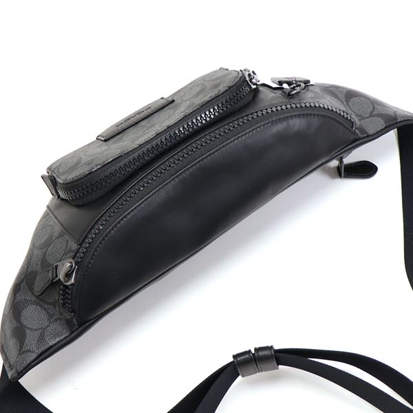 美品 COACH ボディバッグ C3765 シグネイチャー ブラック レザー COACH（コーチ） ボディバッグ メンズ 斜め掛け チャコール ブラック