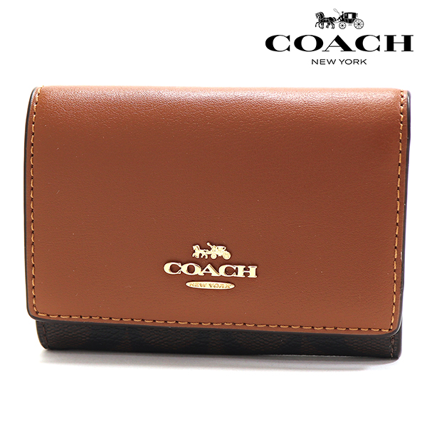未使用級 COACH 三つ折り財布 シグネチャー コンパクトウォレット ブラウン COACH（コーチ） 三つ折り財布 レディース コンパクト財布 ミニ財布