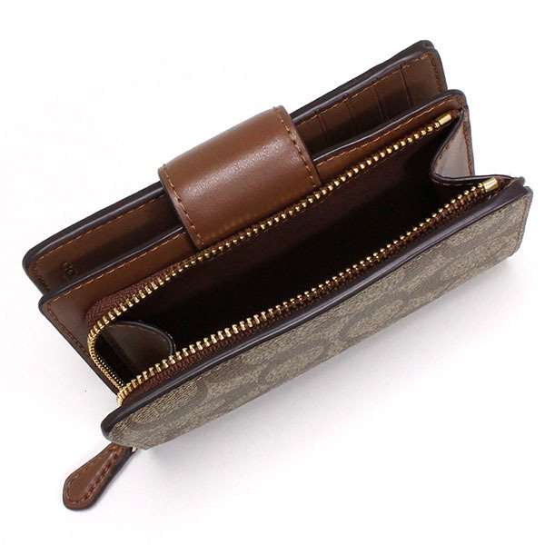 COACH（コーチ）シグネチャー トップ ハンドル ポーチ未使用　カーキ×サドル トップ ハンドル カード ケース・クリスタル シグネチャー ジャカード