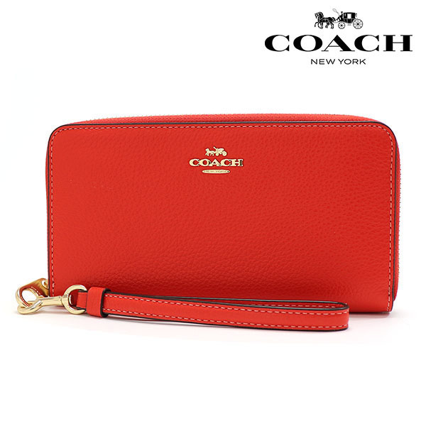 ★手触り柔らか★美品★コーチ　赤　レザー　長財布　ラウンドジップ　ウォレット COACH（コーチ） 長財布 レディース COACH Wallet ラウンドファスナー