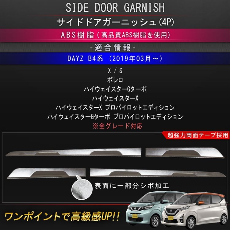 新型 デイズ B4系 サイドガーニッシュ サイドドアモール カスタム パーツ NISSAN DAYZ X S ハイウェイスター ボレロ  :car-n-dz-1079:MKCORPORATION - 通販 - Yahoo!ショッピング