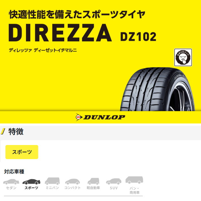 業販品 [個人宅-配送不可] 15インチ 195/60R15 88H DUNLOP DIREZZA DZ102 ダンロップ ディレッツァ サマータイヤ 単品 4本の画像