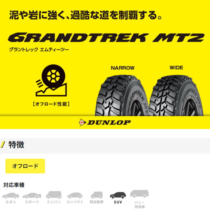 業販品 [個人宅-配送不可] 16インチ 7.50R16 6PR DUNLOP GRANDTREK MT2 
