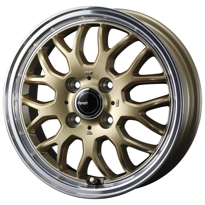 業販品 [人間宅-送りとどける不可] 車輪 4本 15in 5.5J+42 4H-100 GYRAFT 9M GOLD/RIMPOLISH アルミホイール-タイヤ、ホイール
