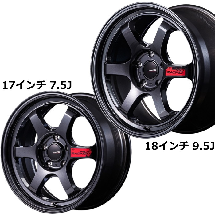 新品 ホイール 4本 18インチ 7.5J+48 5H-100 MID RACING R06