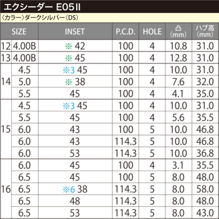 16インチ 5穴 114.3/100 6.5J エクシーダー E05 ダークシルバー