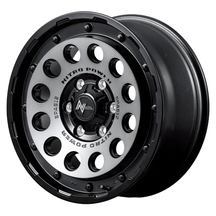 ホイール4本セット 14インチ 4.5J+45 4H-100 NITRO POWER H12 SHOTGUN セミグロススモーク/マシンドフェイス
