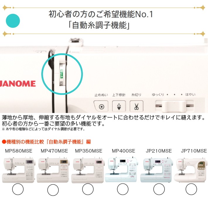 感謝の声続々！ ジャノメ コンピュータミシン MP580MSE 押え圧調節 下