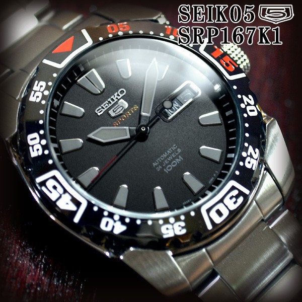 セイコー5 スポーツ ダイバーズ 海外モデル 逆輸入 自動巻き SEIKO5 腕時計 メンズ ブラック文字盤 ステンレスベルト SRP167K1  サイズ調整無料