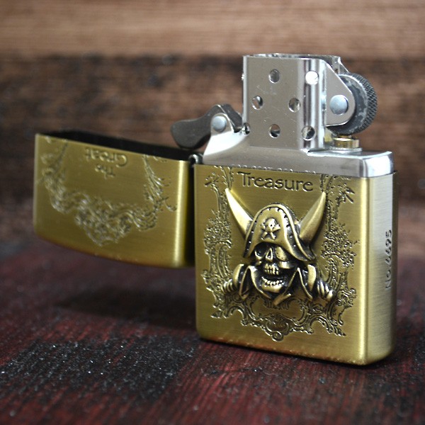 ジッポー ZIPPO ライター 限定モデル 海賊モチーフ 両面加工 真鍮古美