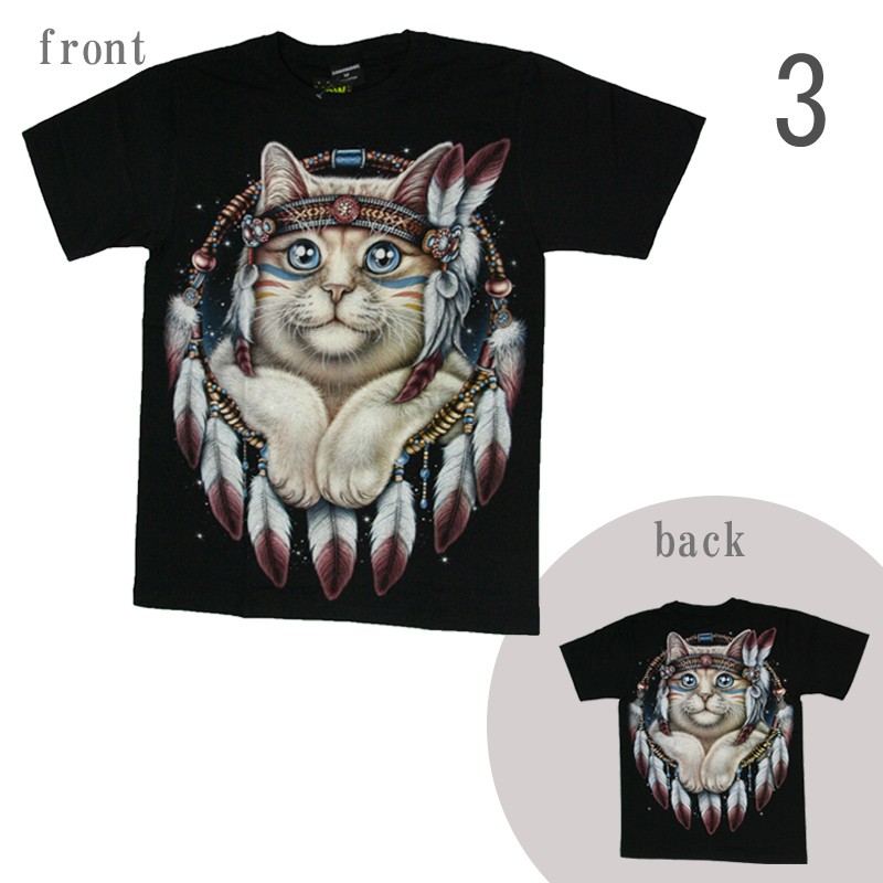 猫 Tシャツ おもしろ メンズ レディース コットン 綿 半袖 トップス 派手 カットソー ねこ アニマル プリント キャット Thanabat 猫の日