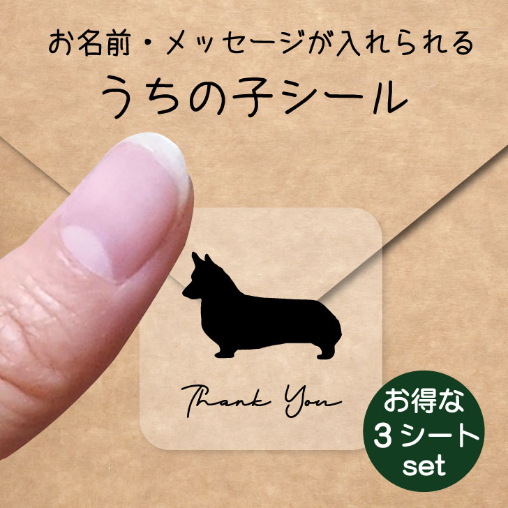 うちの子 シール お得な3シートセット【 コーギー 】 お名前シール 名前付け メッセージ ステッカー ペット グッズ 防水 透明 クリア オーダーメイド minne