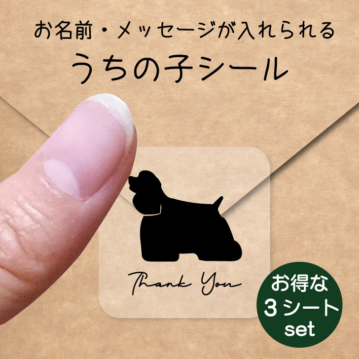 うちの子 シール お得な3シートセット【 アメリカンコッカースパニエル 】 お名前シール 名前付け メッセージ ステッカー ペット グッズ 防水 透明 クリア