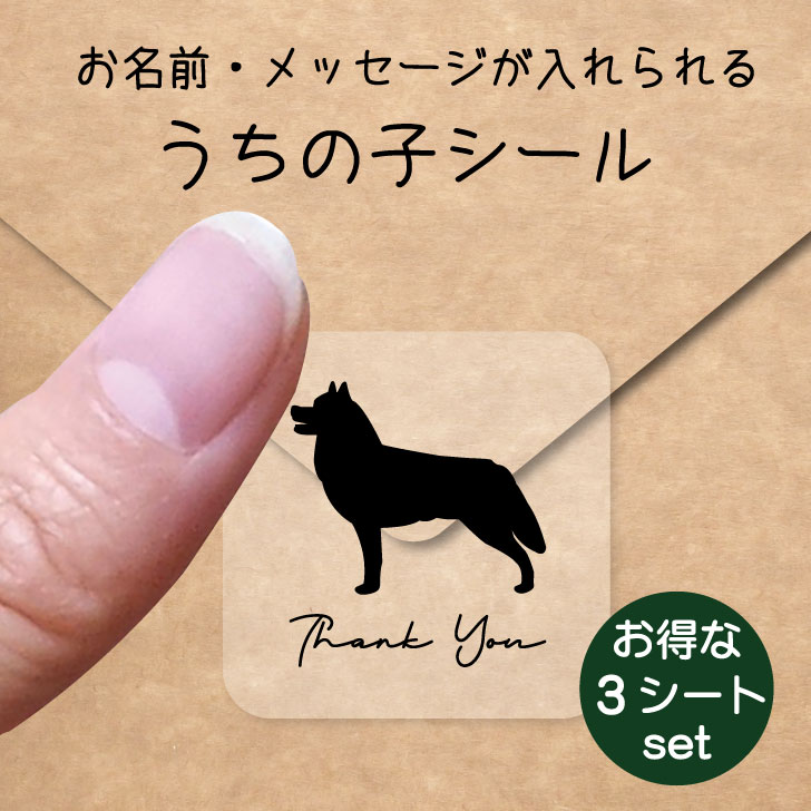 うちの子 シール お得な3シートセット【 シベリアンハスキー 】 お名前シール 名前付け メッセージ ステッカー ペット グッズ 防水 透明 クリア オーダーメイド