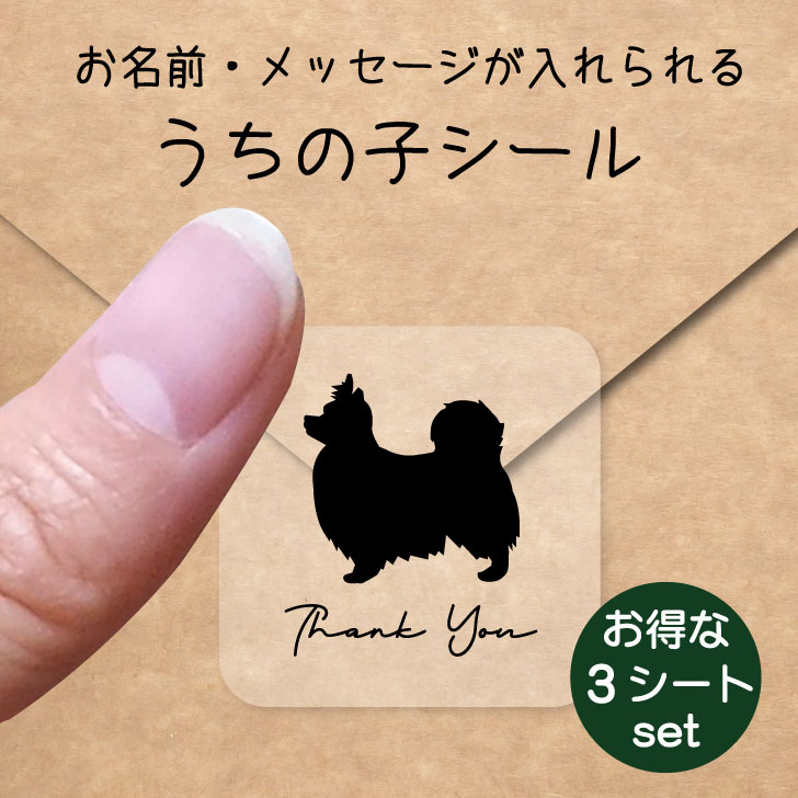 うちの子 シール お得な3シートセット【 パピヨン 】 お名前シール 名前付け メッセージ ステッカー ペット グッズ 防水 透明 クリア オーダーメイド minne