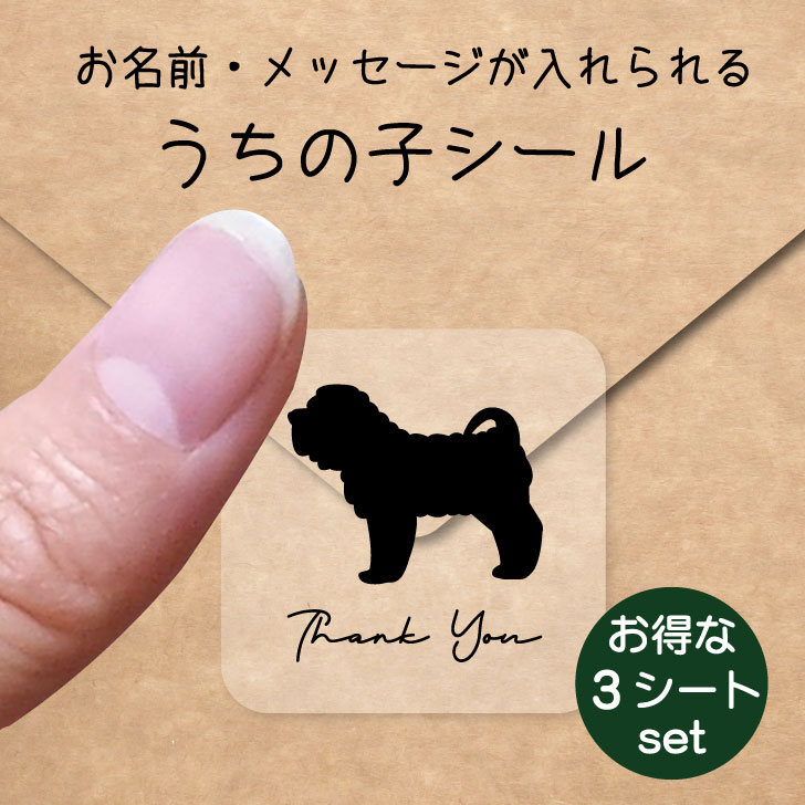 うちの子 シール お得な3シートセット【 シャーペイ 】 お名前シール 名前付け メッセージ ステッカー ペット グッズ 防水 透明 クリア オーダーメイド minne