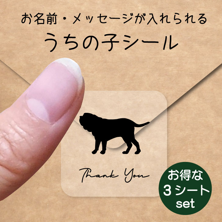 うちの子 シール お得な3シートセット【 ナポリタンマスティフ 】 お名前シール 名前付け メッセージ ステッカー ペット グッズ 防水 透明 クリア