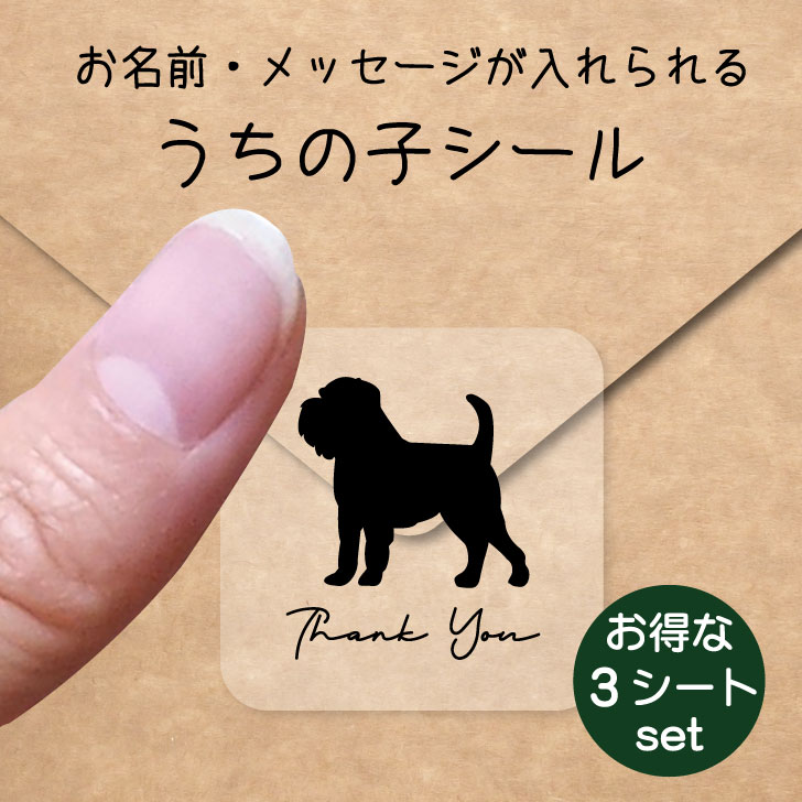 うちの子 シール お得な3シートセット【 ブリュッセルグリフォン 】 お名前シール 名前付け メッセージ ステッカー ペット グッズ 防水 透明 クリア