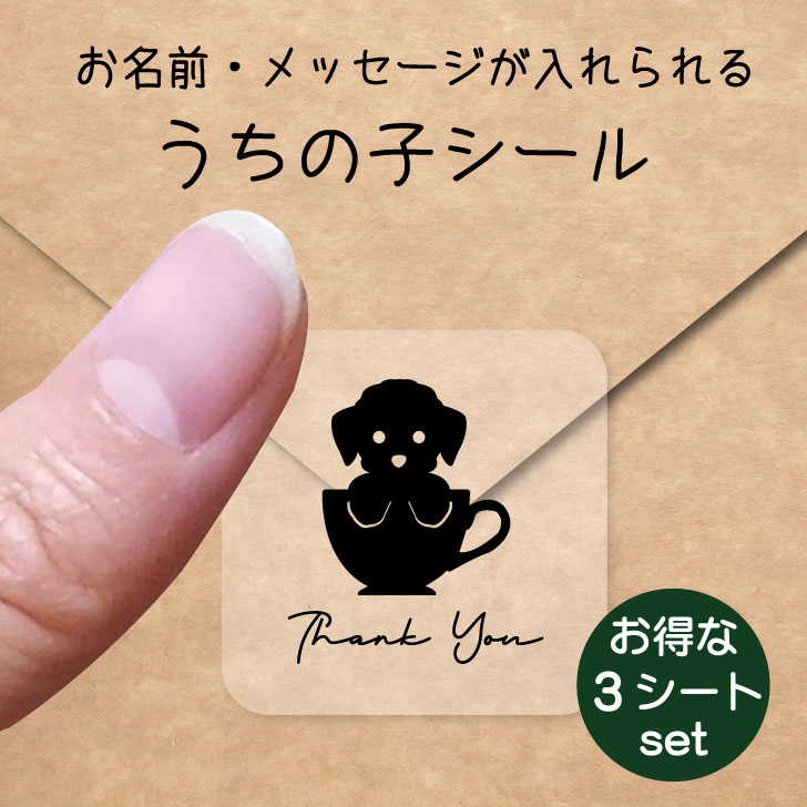 うちの子 シール お得な3シートセット【 ティーカッププードル 】 お名前シール 名前付け メッセージ ステッカー ペット グッズ 防水 透明 クリア