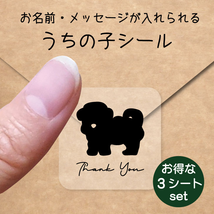 うちの子 シール お得な3シートセット【 チワマル 】 お名前シール 名前付け メッセージ ステッカー ペット グッズ 防水 透明 クリア オーダーメイド minne
