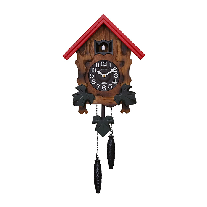 壁掛け時計 かわいい 掛け時計 カッコークロック 飾り振子付き 飾り重錘付き 鳴り止めスイッチ付き カッコー時計 からくり時計 RHYTHM製 子供部屋 リビング｜mobel｜02