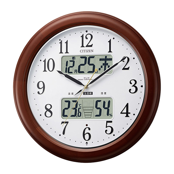 壁掛け時計 シンプル シチズン高精度温湿度計付き掛け時計 電波時計 カレンダー表示 夜間自動点灯 インフォームナビEX 多機能 リビング オフィス 日本製 CITIZEN｜mobel｜02