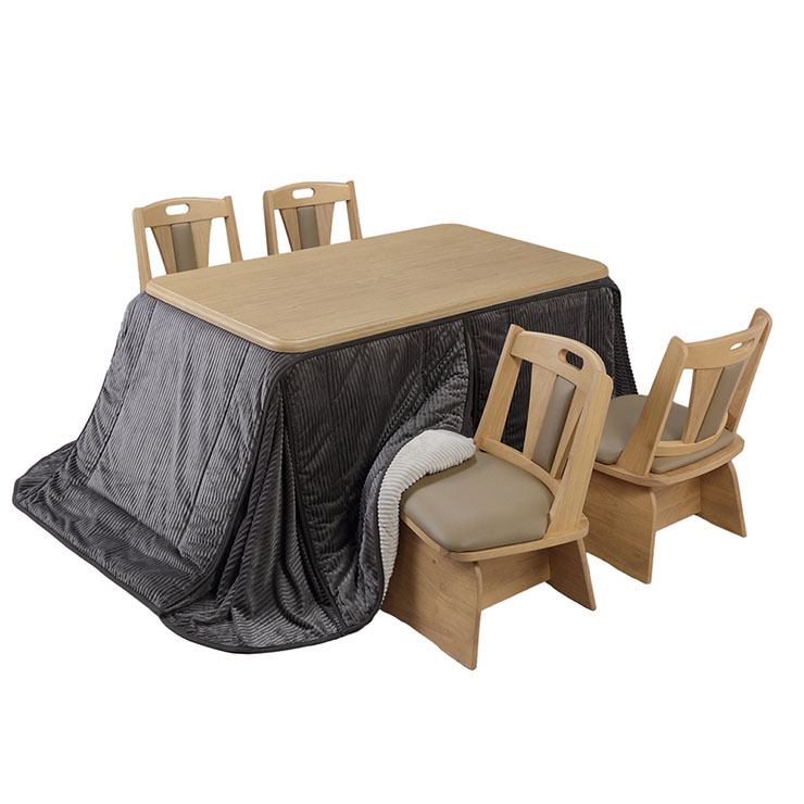 こたつセット 6点セット ハイタイプ 石英管 継ぎ脚 長方形 ダイニングこたつ アコード 135×80cm +専用省スペース布団 +回転椅子4脚 12色対応 I-2700131の画像