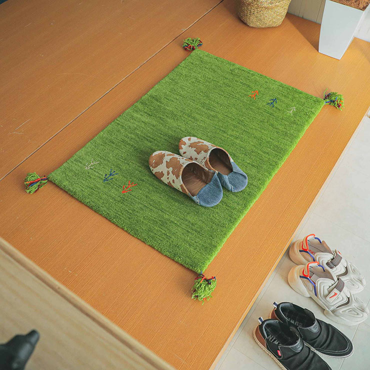 玄関 ミニラグ 長方形 玄関ラグ ギャッベ 手織り ナチュラル