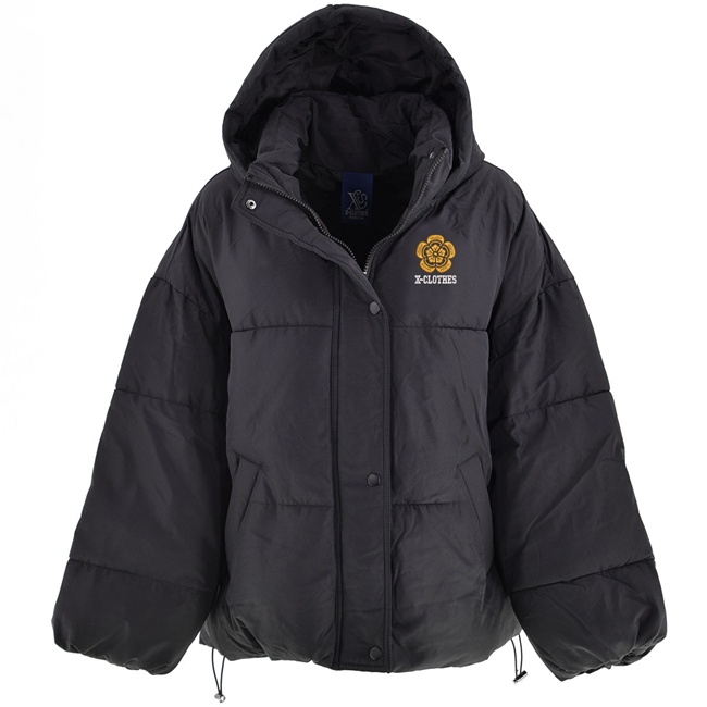 家紋 ワンポイント 刺繍 フェイク ダウンジャケット レディース